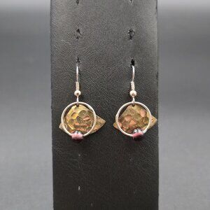 Silver Plated Glass Bead And Hammered Brass Earrings A6986